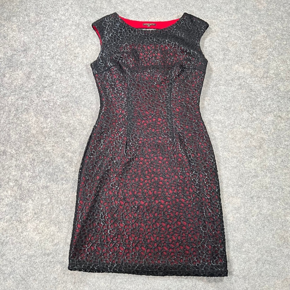 Alberto Makali Dress Womens M Black Red Metallic Lace Sheath Dark Whimsigoth